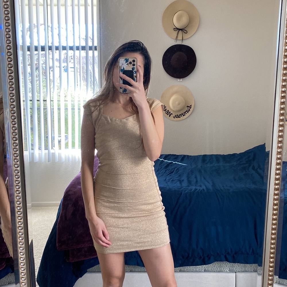 Gold metallic bandage bodycon dress
